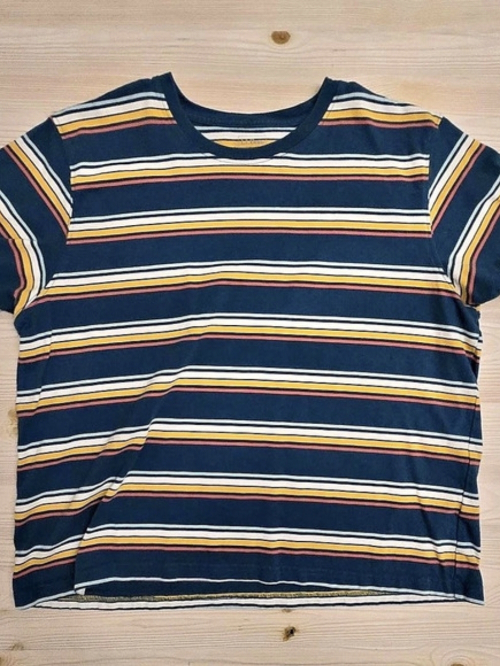 L.L.Bean Saturday T-Shirt, Crewneck Stripe Blue & Yellow Medium